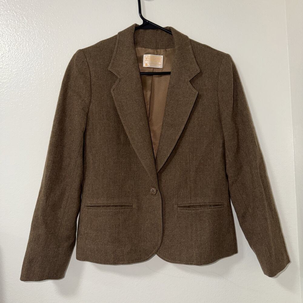 Vintage Pendleton Blazer 100% Virgin Wool Tan Brown Women’s 8 Career USA